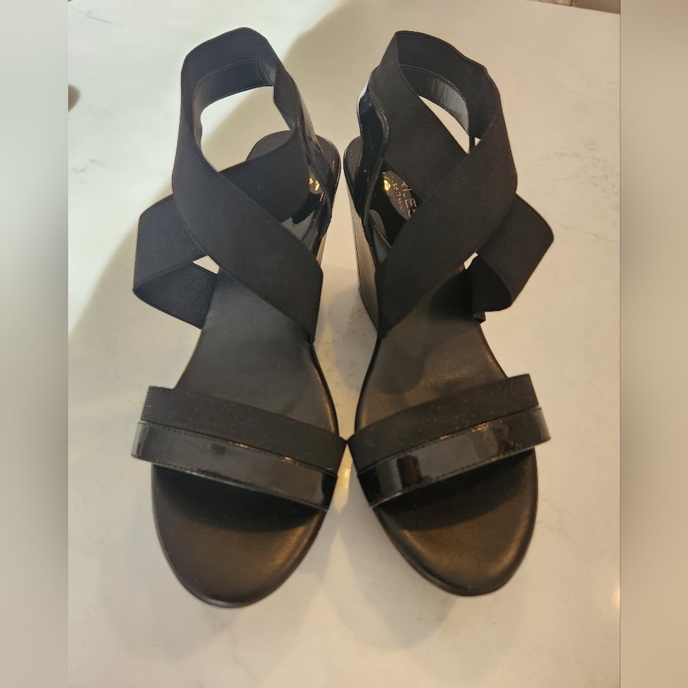 Black platform wedge sandals